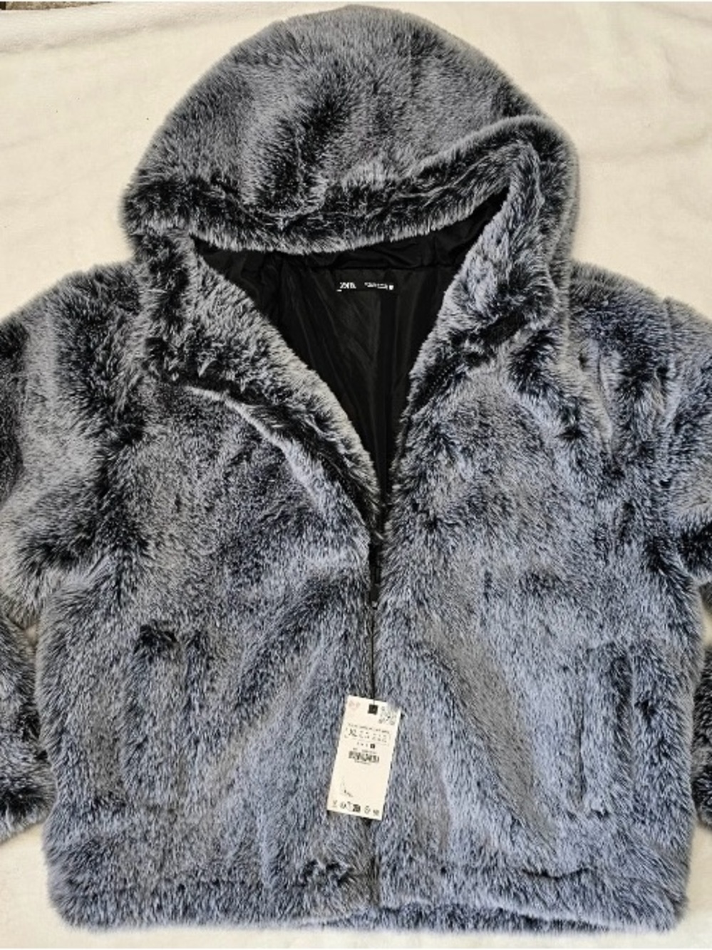 Zara Plush Hooded Teddy Jacket in Gray
